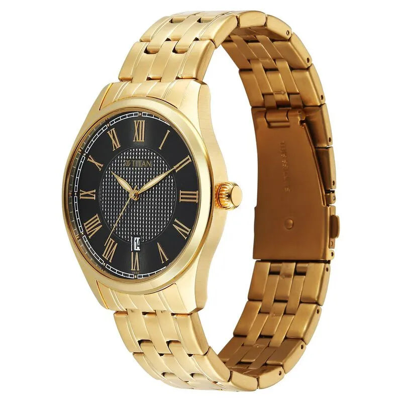 Titan Neo Roman Green Dial Carnation Gold Stainless Steel Men&