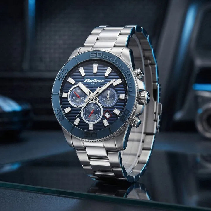 Titan Octane Gridline Accendo Chronograph Blue Dial Men&