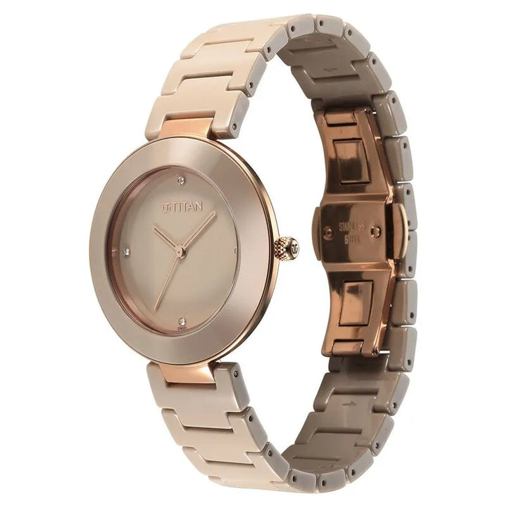 Titan Purple Ceramics Analog Pink Dial Women&
