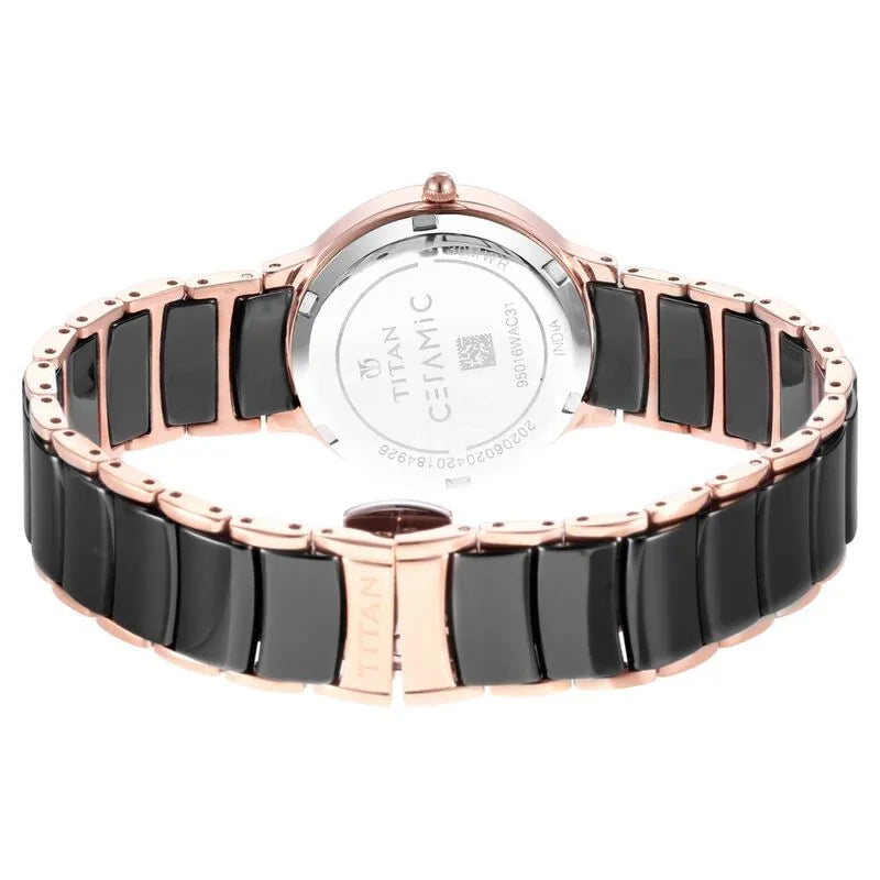 Titan Purple Quartz Analog with Date Black Dial Stainless Steel &amp; Ceramic Strap Women&