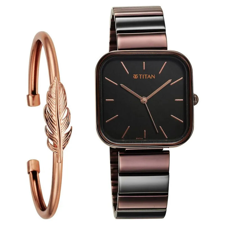 Titan Purple Stackables Quartz Analog Black Dial Two Toned Stainless Steel Strap Watch For Women