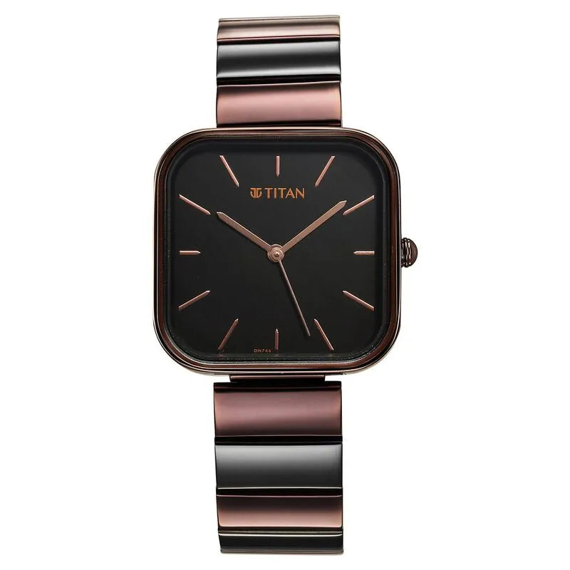 Titan Purple Stackables Quartz Analog Black Dial Two Toned Stainless Steel Strap Watch For Women