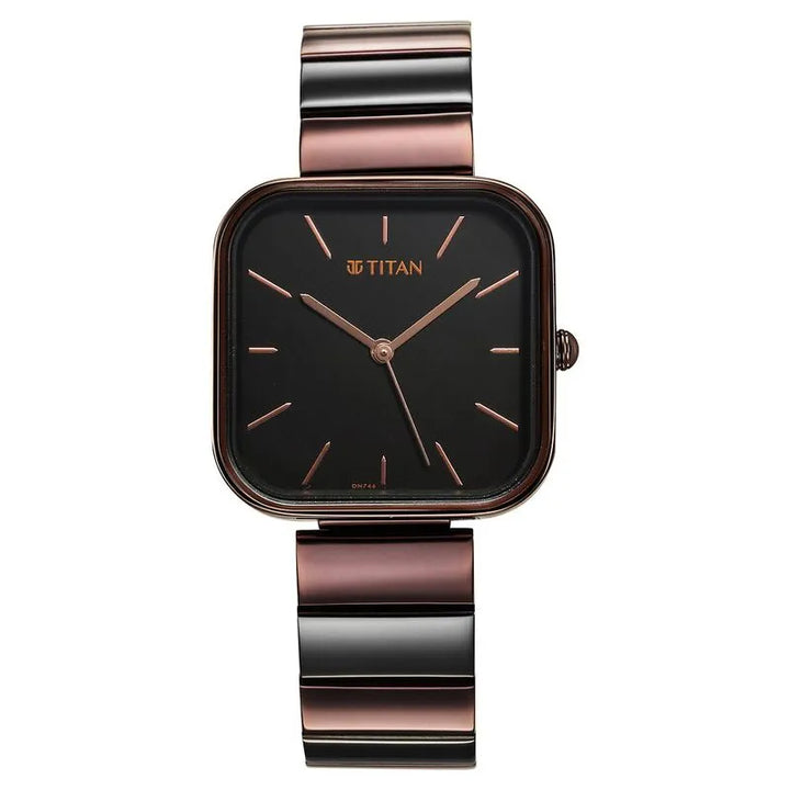 Titan Purple Stackables Quartz Analog Black Dial Two Toned Stainless Steel Strap Watch For Women