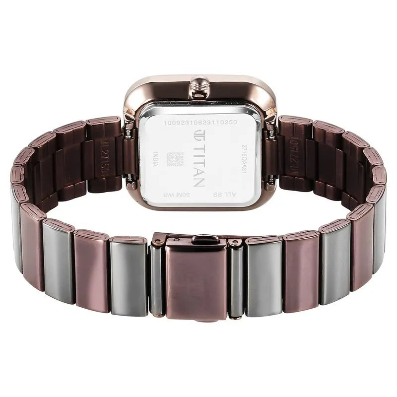Titan Purple Stackables Quartz Analog Black Dial Two Toned Stainless Steel Strap Watch For Women
