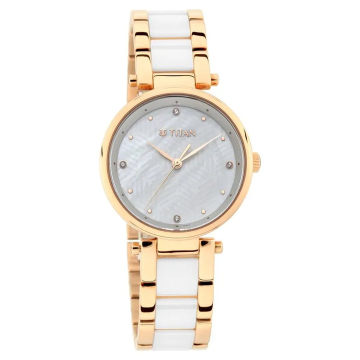 Titan Quartz Analog White Dial Ceramic Strap Women&