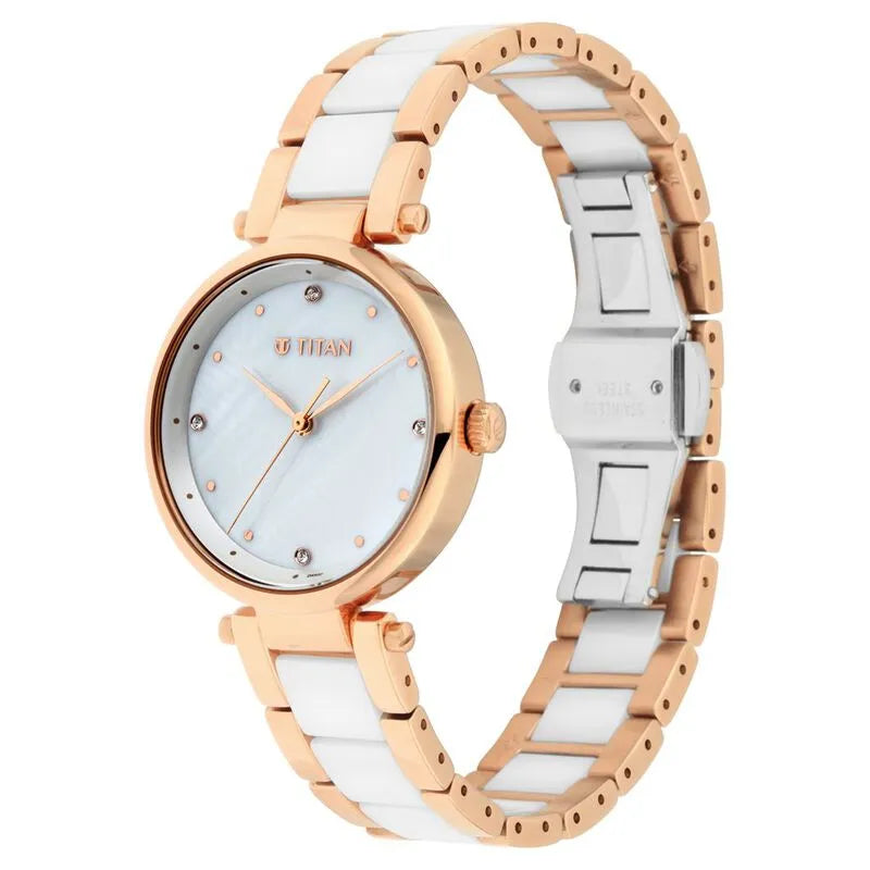 Titan Quartz Analog White Dial Ceramic Strap Women&