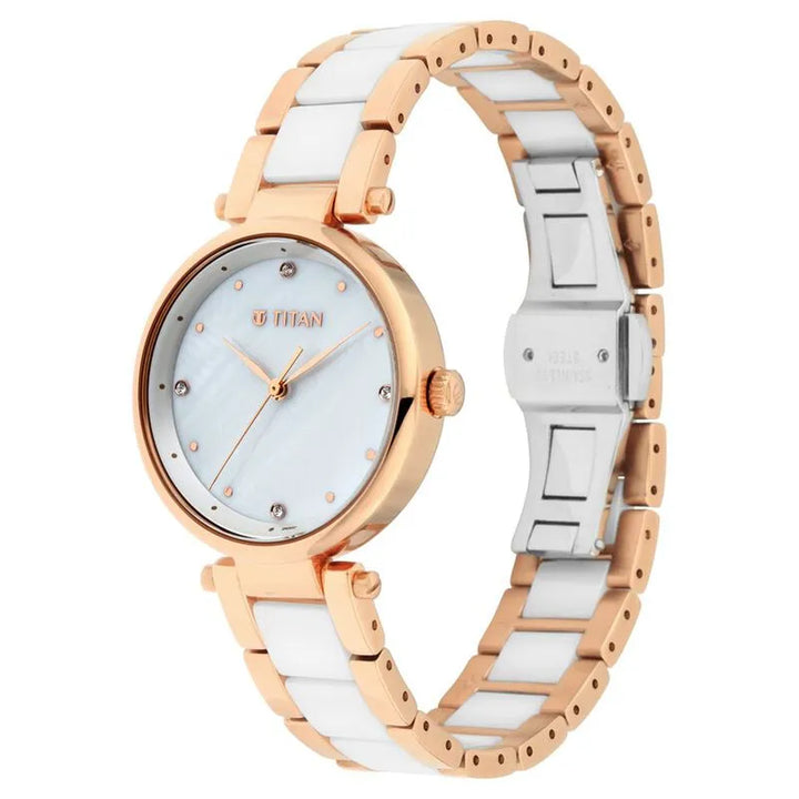 Titan Quartz Analog White Dial Ceramic Strap Women&