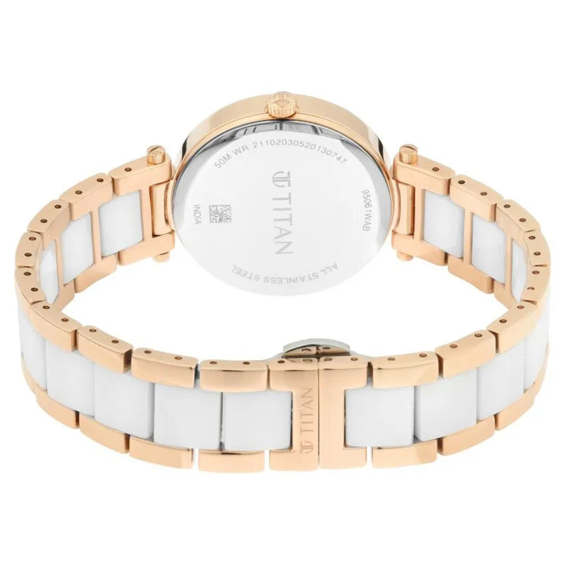 Titan Quartz Analog White Dial Ceramic Strap Women&