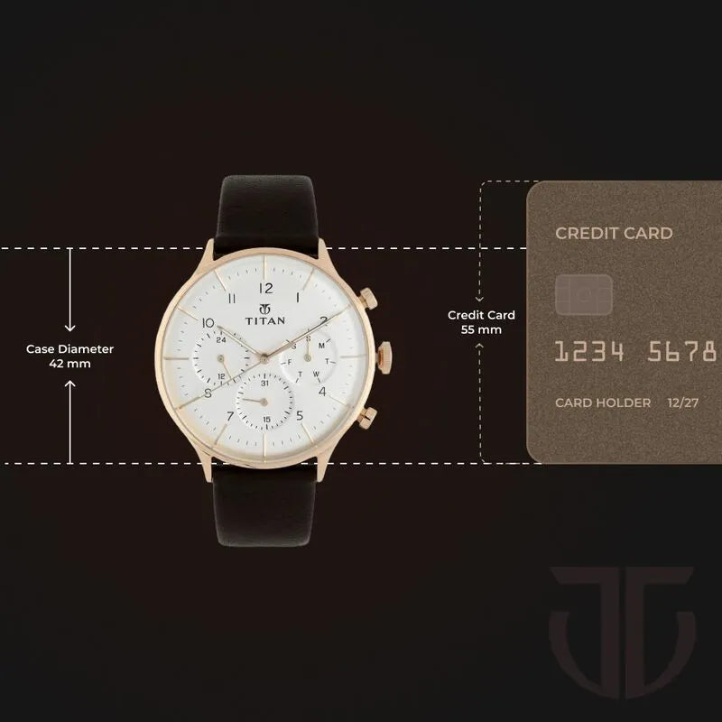 Titan Quartz Multifunction White Dial Leather Strap Men&