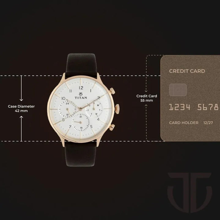 Titan Quartz Multifunction White Dial Leather Strap Men&