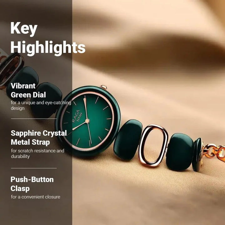 Titan Raga Ceramics Green Dial Analog Metal Strap Women&