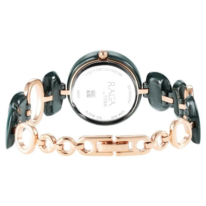 Titan Raga Ceramics Green Dial Analog Metal Strap Women&