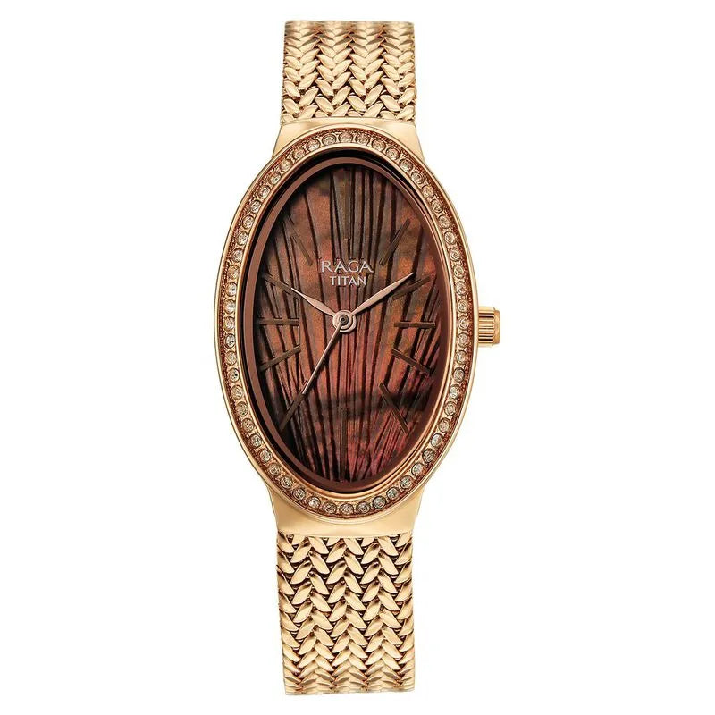 Titan Raga Glimmers nu95338wm01f Brown Mother Of Pearl Dial Women&