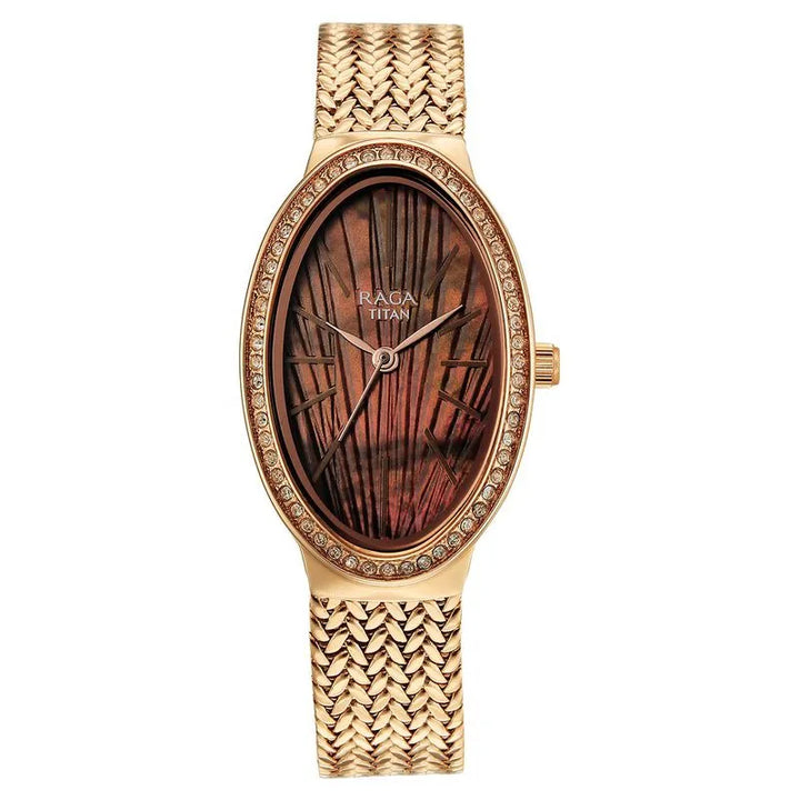 Titan Raga Glimmers nu95338wm01f Brown Mother Of Pearl Dial Women&