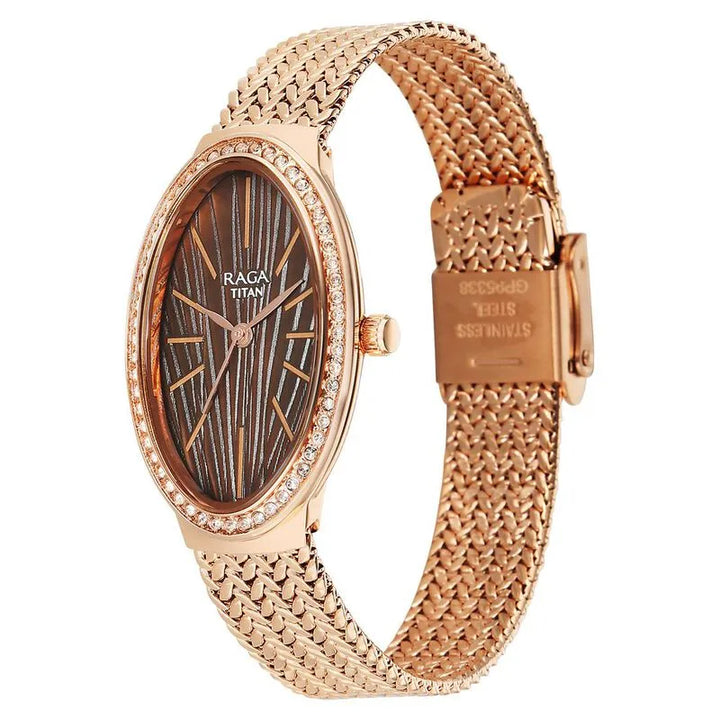 Titan Raga Glimmers nu95338wm01f Brown Mother Of Pearl Dial Women&