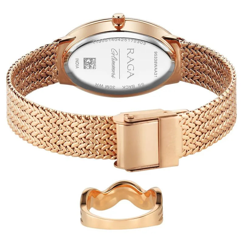 Titan Raga Glimmers nu95338wm01f Brown Mother Of Pearl Dial Women&