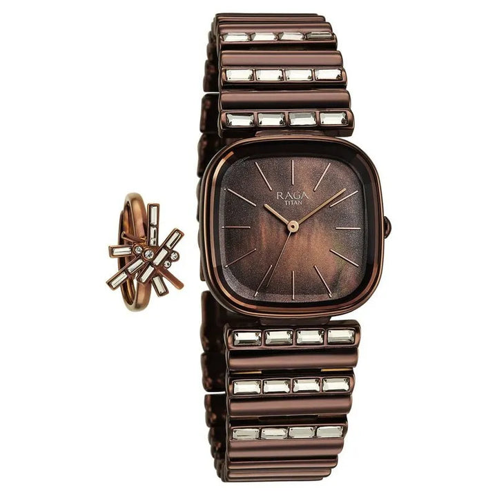 Titan Raga Glimmers NU95339QM01F Brown Mother Of Pearl Dial Women&
