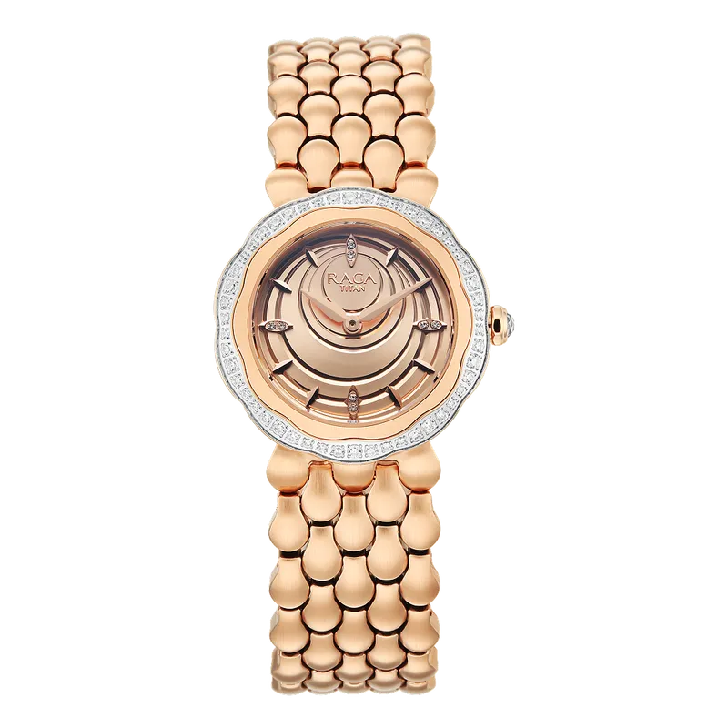 Titan Raga Paris, with Love Quartz Analog Rose Gold Dial Red Stainless Steel Strap Watch For Women 2838wm01