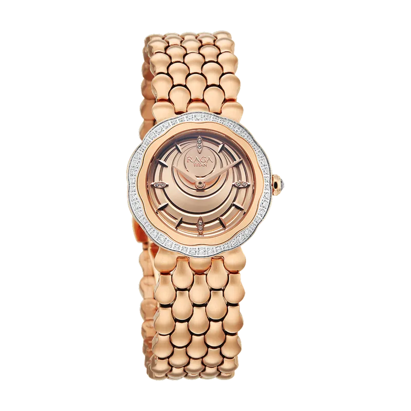 Titan Raga Paris, with Love Quartz Analog Rose Gold Dial Red Stainless Steel Strap Watch For Women 2838wm01