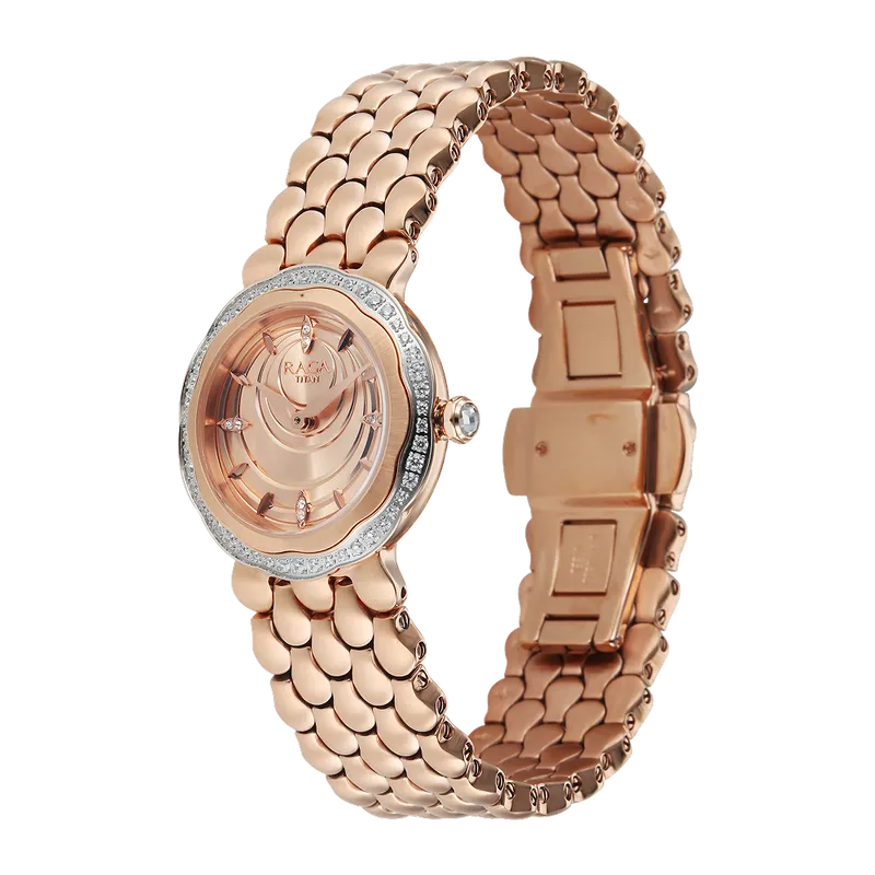 Titan Raga Paris, with Love Quartz Analog Rose Gold Dial Red Stainless Steel Strap Watch For Women 2838wm01