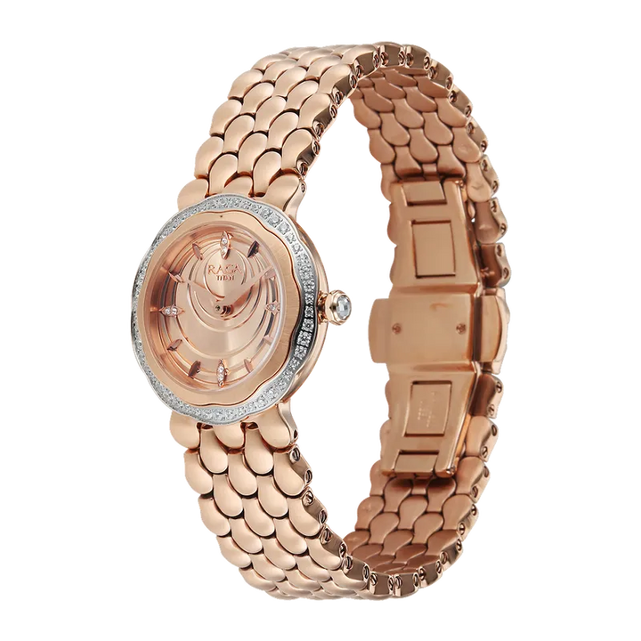 Titan Raga Paris, with Love Quartz Analog Rose Gold Dial Red Stainless Steel Strap Watch For Women 2838wm01