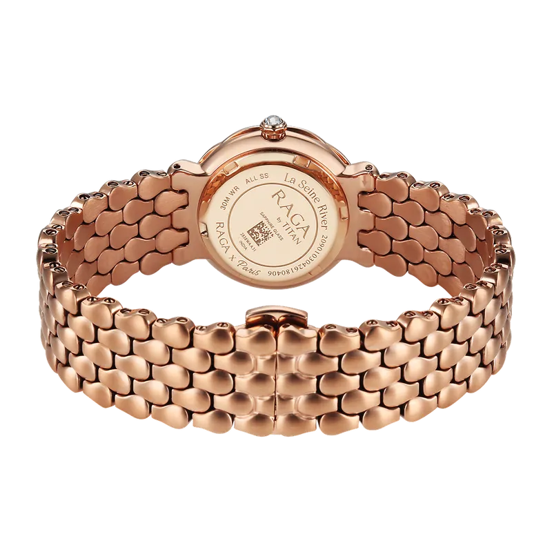 Titan Raga Paris, with Love Quartz Analog Rose Gold Dial Red Stainless Steel Strap Watch For Women 2838wm01