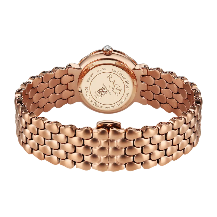 Titan Raga Paris, with Love Quartz Analog Rose Gold Dial Red Stainless Steel Strap Watch For Women 2838wm01
