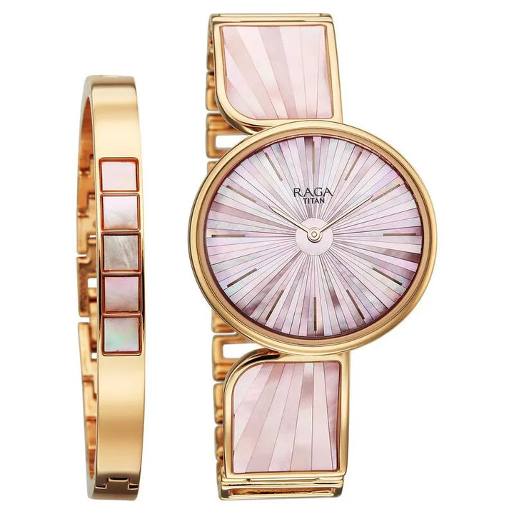 Titan Raga Power Pearls 95226wm02f Mother of Pearl Dial Women&