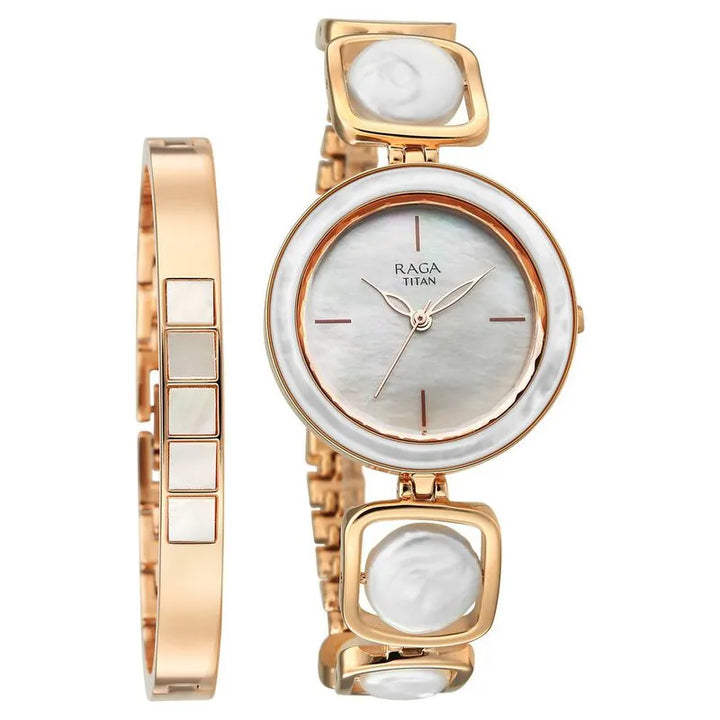 Titan Raga Power Pearls 95250wm02f Mother of Pearl Dial Women&