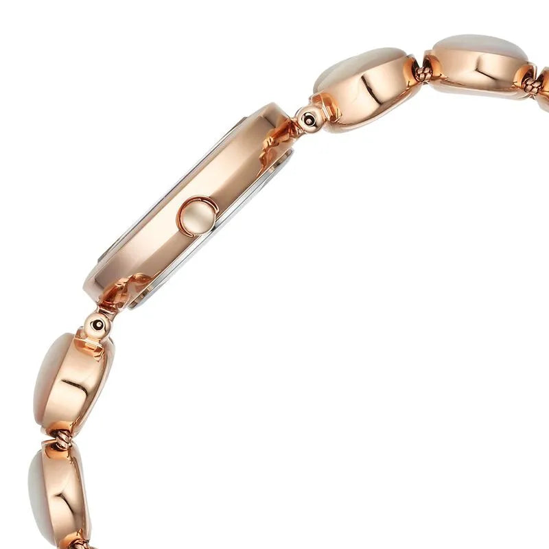 Titan Raga Power Pearls Quartz Analog Mother of Pearl Round Dial Rose Gold Metal Strap Watch for Women