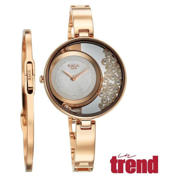 Titan Raga Power Pearls Quartz Analog White Dial Women&