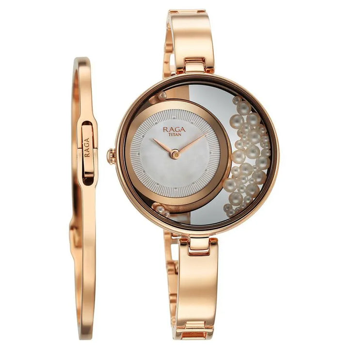 Titan Raga Power Pearls Quartz Analog White Dial Women&