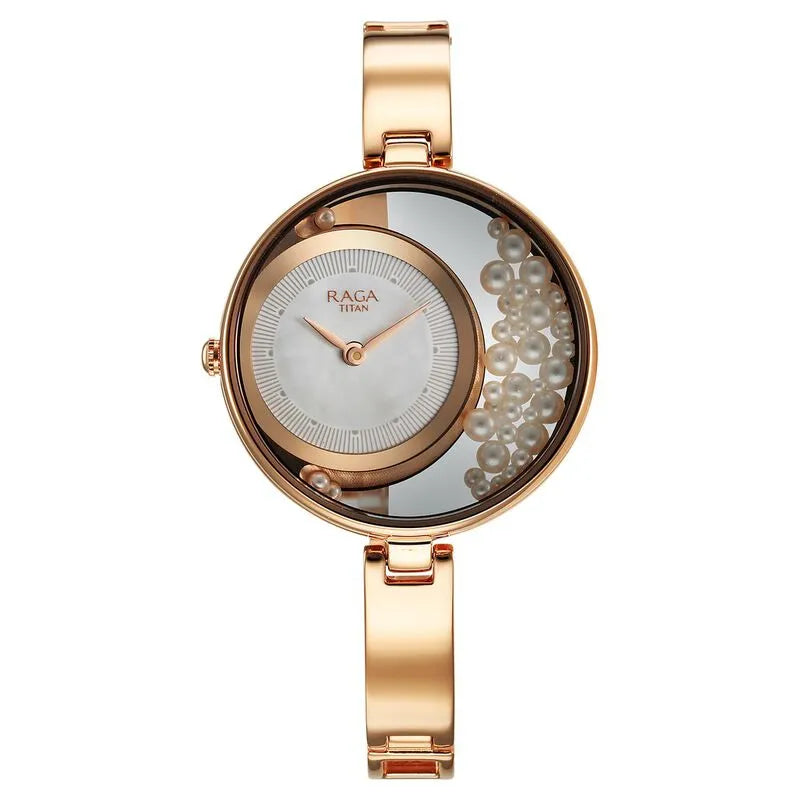 Titan Raga Power Pearls Quartz Analog White Dial Women&