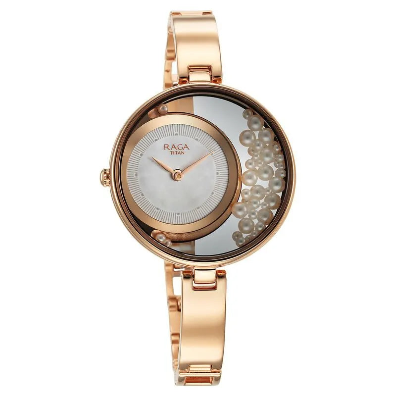 Titan Raga Power Pearls Quartz Analog White Dial Women&