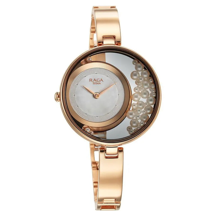 Titan Raga Power Pearls Quartz Analog White Dial Women&