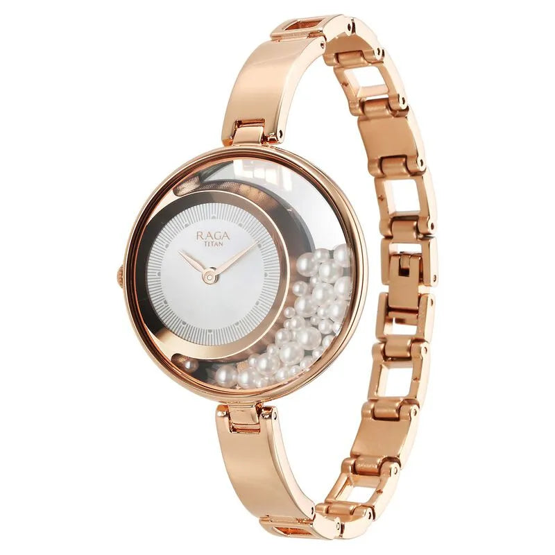 Titan Raga Power Pearls Quartz Analog White Dial Women&