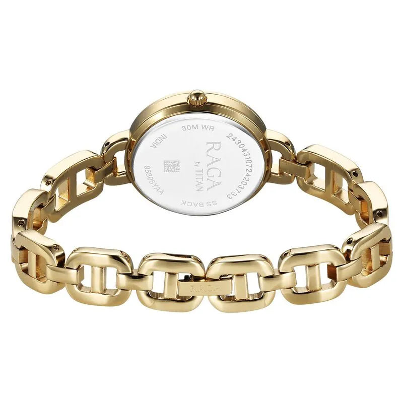 Titan Raga Showstopper Quartz Analog Golden Dial Metal Strap Watch for Women