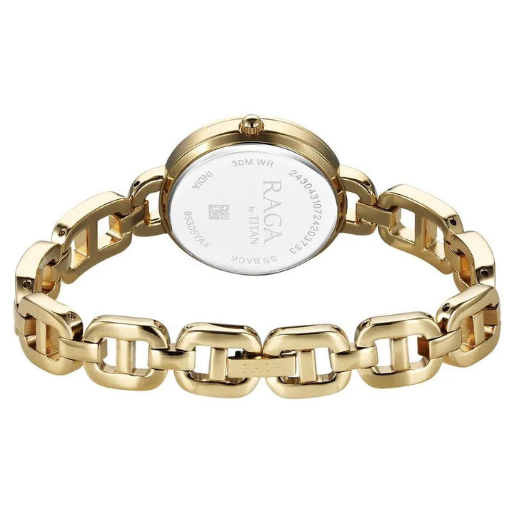 Titan Raga Showstopper Quartz Analog Golden Dial Metal Strap Watch for Women