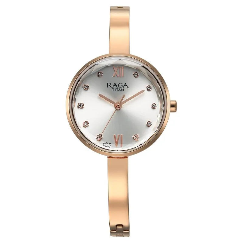 Titan Raga Showstopper Quartz Analog Silver Dial Rose Gold Metal Strap Women&