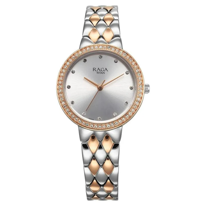 Titan Raga Showstopper Quartz Analog Silver Dial Two Toned Metal Strap Women&
