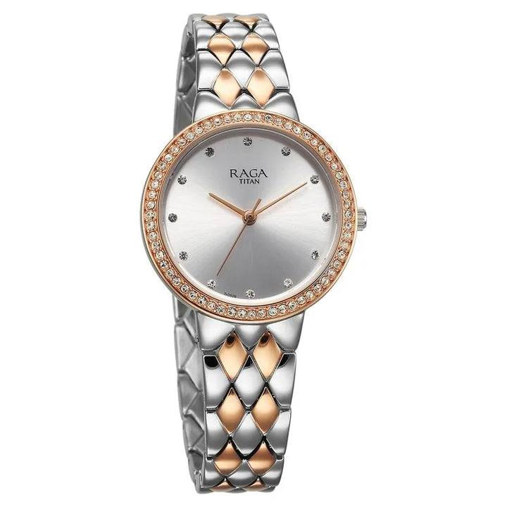 Titan Raga Showstopper Quartz Analog Silver Dial Two Toned Metal Strap Women&