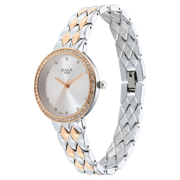 Titan Raga Showstopper Quartz Analog Silver Dial Two Toned Metal Strap Women&