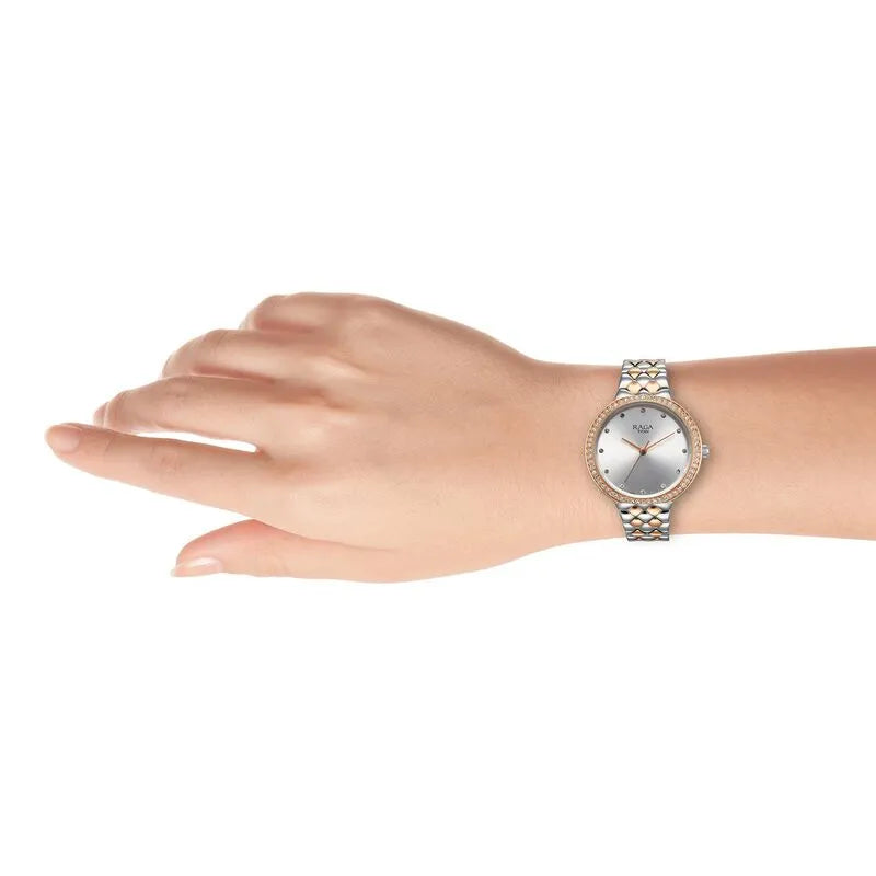 Titan Raga Showstopper Quartz Analog Silver Dial Two Toned Metal Strap Women&
