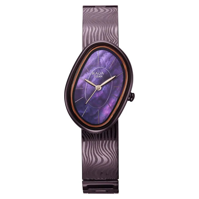 Titan Raga Sierra Quartz Analog Prune - Purple Dial Metal Strap Women&