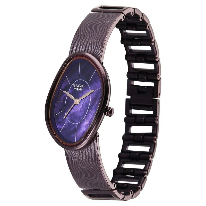 Titan Raga Sierra Quartz Analog Prune - Purple Dial Metal Strap Women&