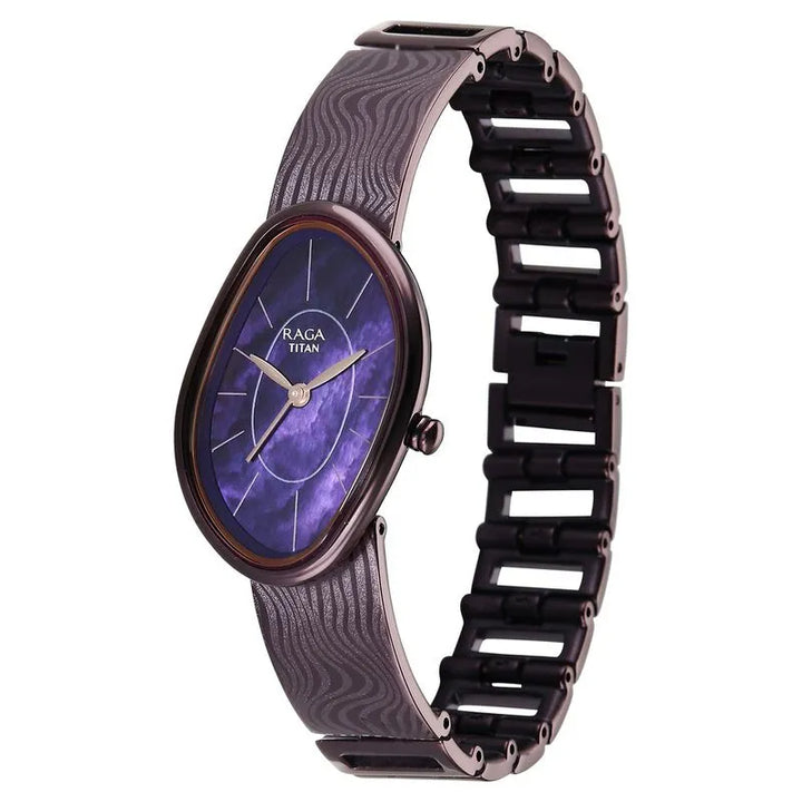 Titan Raga Sierra Quartz Analog Prune - Purple Dial Metal Strap Women&
