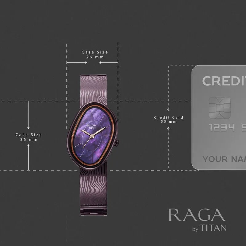 Titan Raga Sierra Quartz Analog Prune - Purple Dial Metal Strap Women&