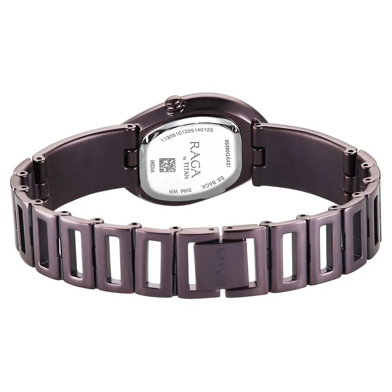 Titan Raga Sierra Quartz Analog Prune - Purple Dial Metal Strap Women&