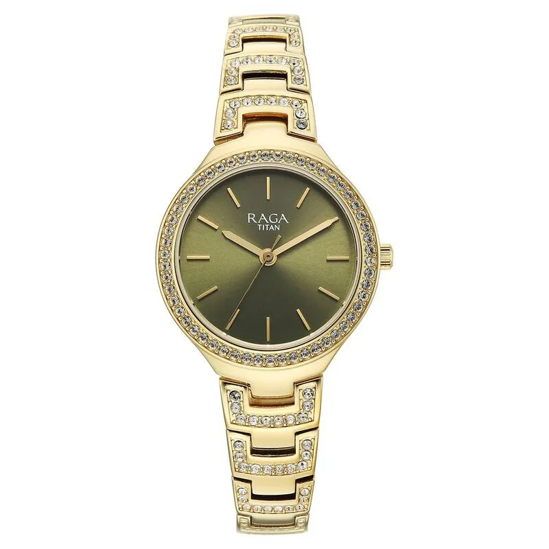 Titan Raga Spotlight 95428ym01 Quartz Analog Green Dial Women&