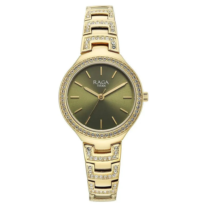 Titan Raga Spotlight 95428ym01 Quartz Analog Green Dial Women&